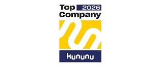Logo mit der Aufschrift „Top Company 2026 kununu“ in Blau und Gelb auf weißem Hintergrund.