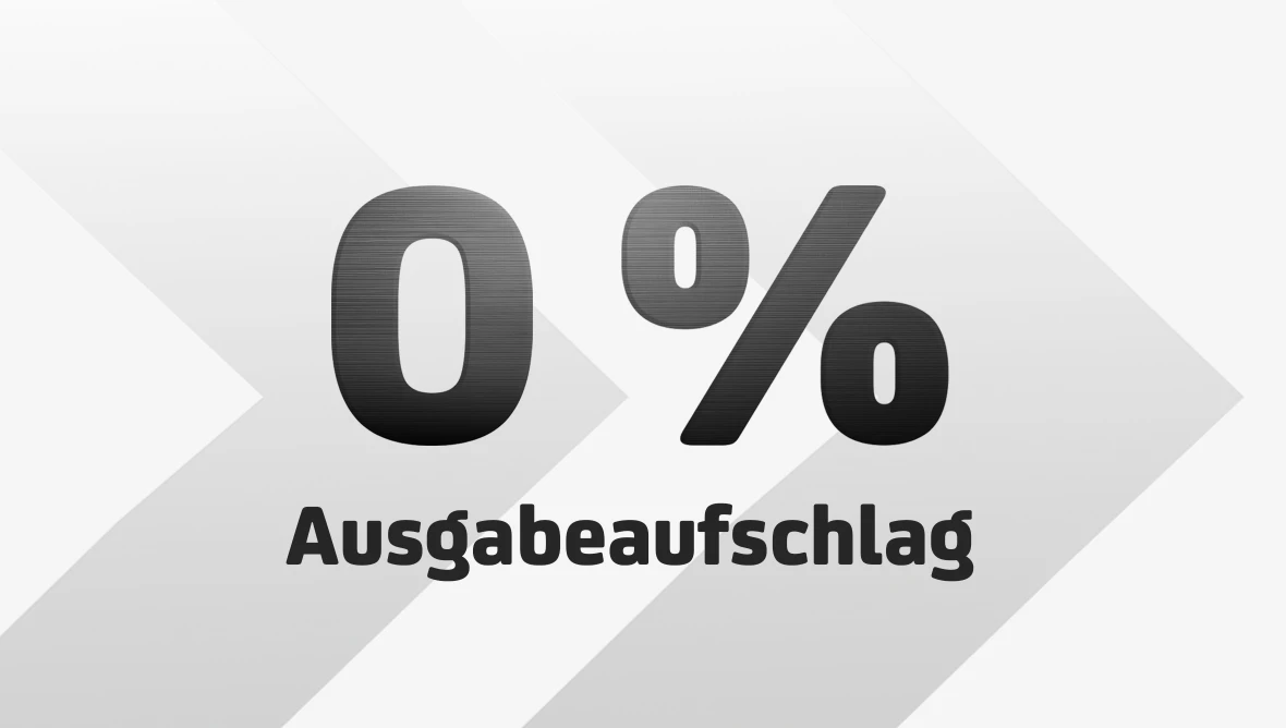 Schwarzer Hintergrund mit weißem Text, der einen Ausgabeaufschlag von null Prozent darstellt.