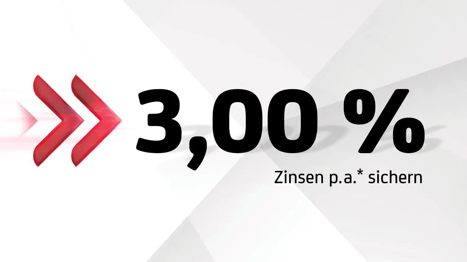 Grafik mit hervorgehobener Zinsangabe 3,00 % und dem Hinweis ‚Zinsen p.a. sichern‘ auf hellem Hintergrund.