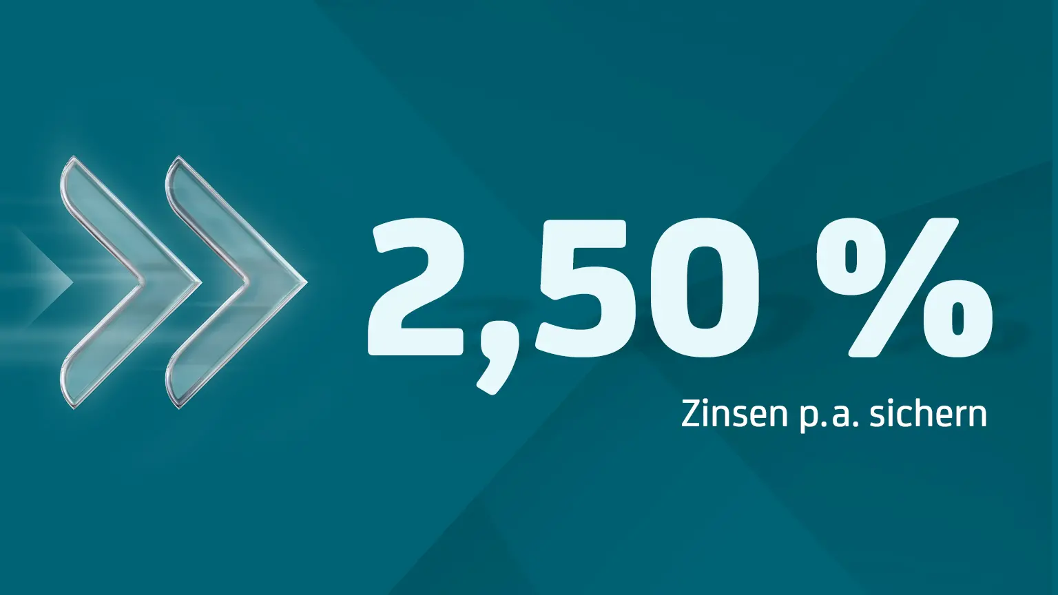Grafik mit hervorgehobener Zinsangabe 2,50 % und dem Hinweis ‚Zinsen p.a. sichern‘ als Sparzinsen‑Angebot.
