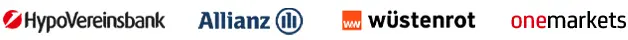 Fünf Partnerlogos von HypoVereinsbank, Allianz, Wüstenrot, Amundi und onemarkets.