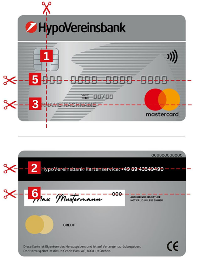 Kreditkarte mit Anzeige, wie Sie richtig geschnitten wird