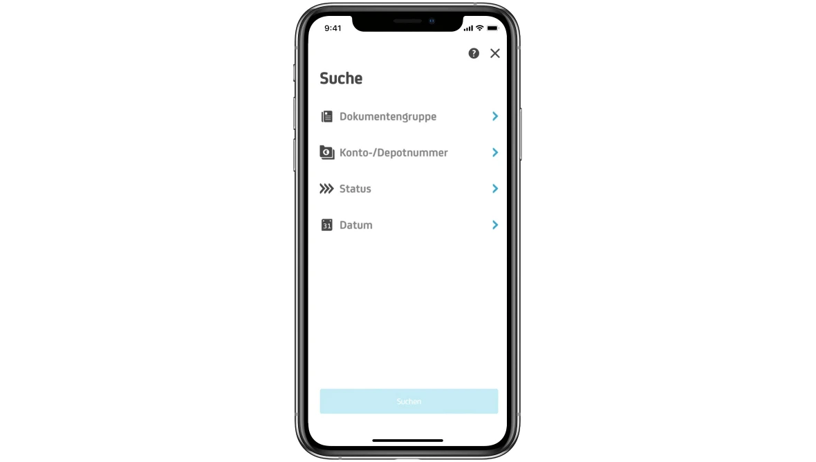 Screenshot der HVB Mobile Banking App mit Suche und Subkategorien.