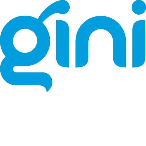 Blaues Logo mit dem Schriftzug „gini“ in Kleinbuchstaben auf weißem Hintergrund.