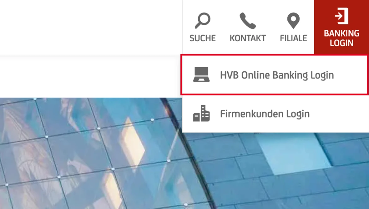 HVB Online Banking Login-Button auf Webseite