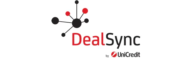 DealSync-Logo mit Netzwerkdiagramm und dem Text "by UniCredit" darunter.