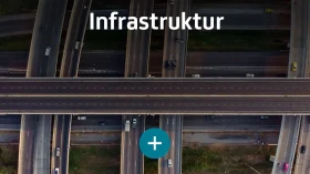 Luftaufnahme einer Autobahnkreuzung mit dem Wort 